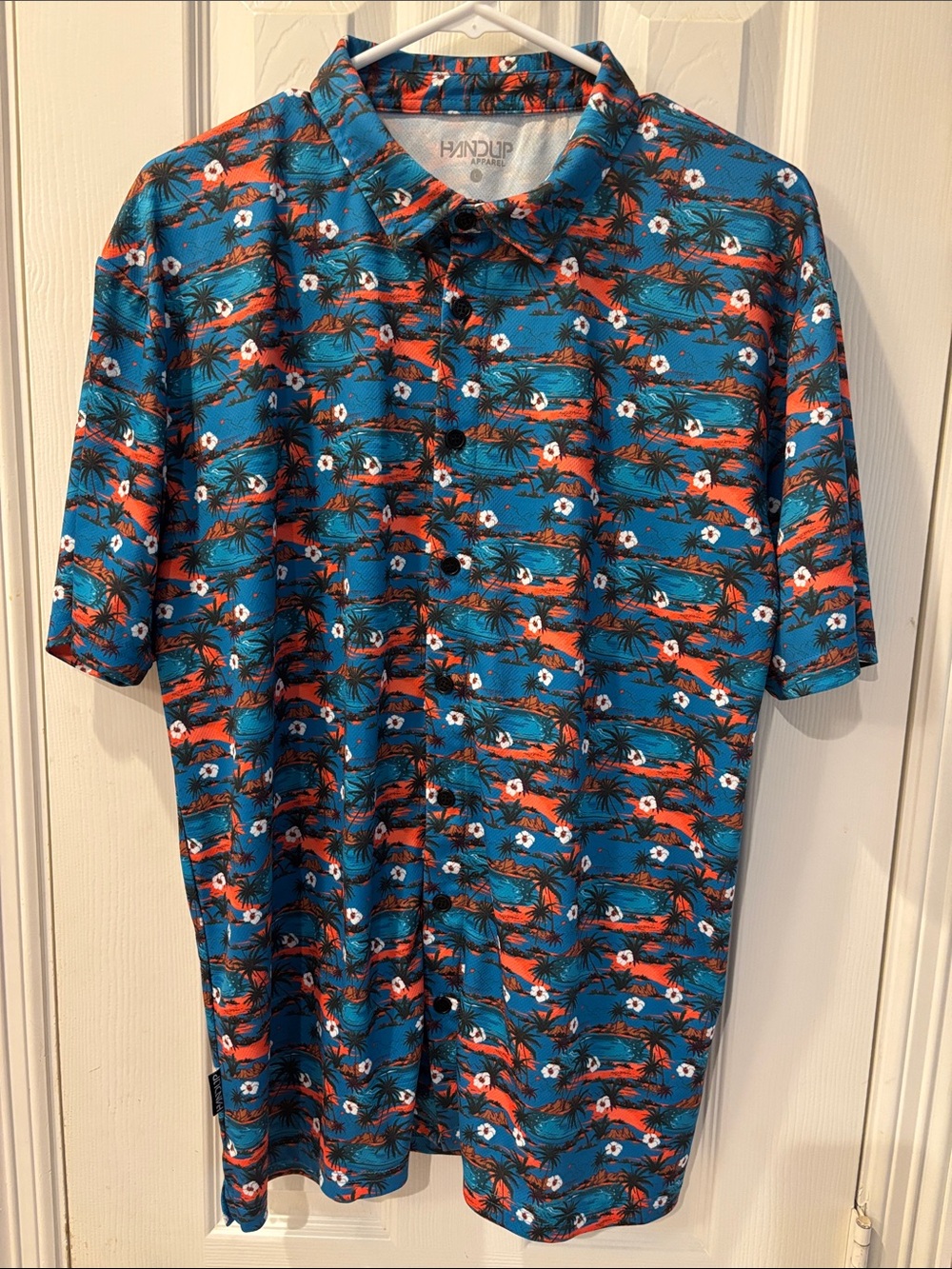 Handup Teal Tropical Print Short-Sleeve Shirt -Large